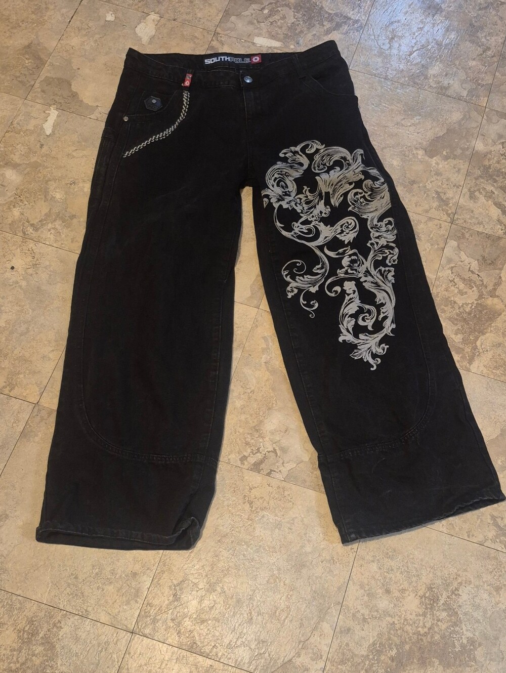 Southpole Y2K Baggy Jeans 13/31 Black Graphic Carpenter Wide Leg Skater 2000s